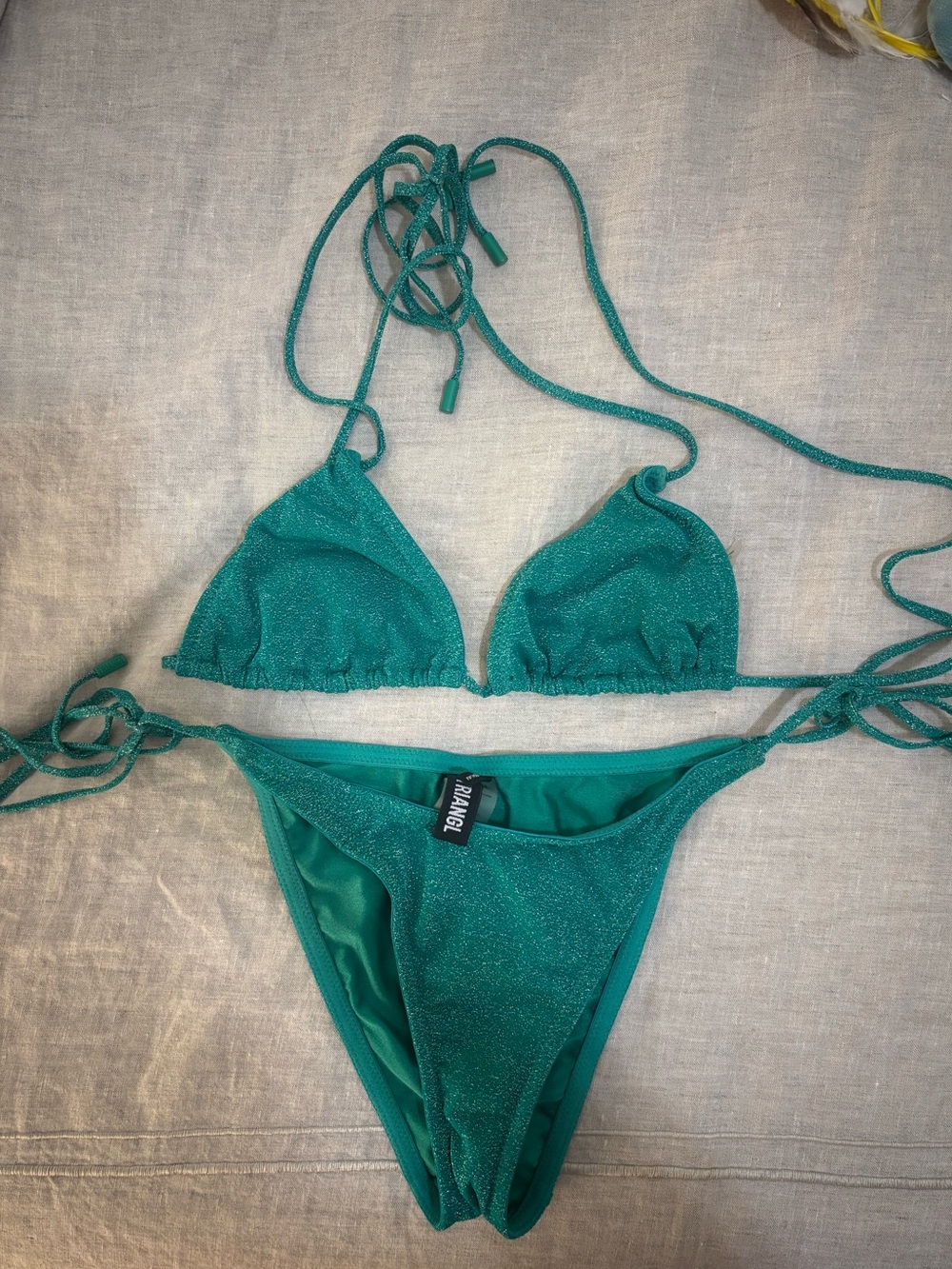 Sparkle green Triangl String Bikini Top & Bottom Set